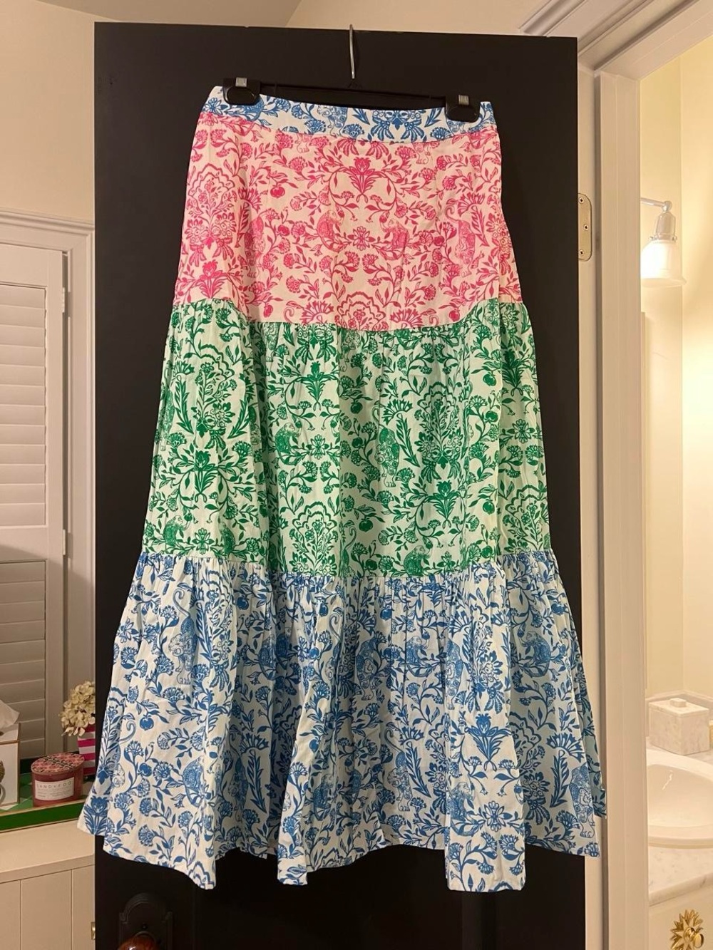 Roller Rabbit Tiered Maxi Skirt in Pink, Green & Blue